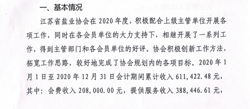 2020年江苏省盐业协会财务报告